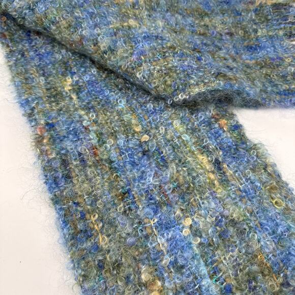 Mucros Weavers Boucle Mohair Wool Scarf Killarney Ireland Blue/Green Fringe 67" - Picture 5 of 6